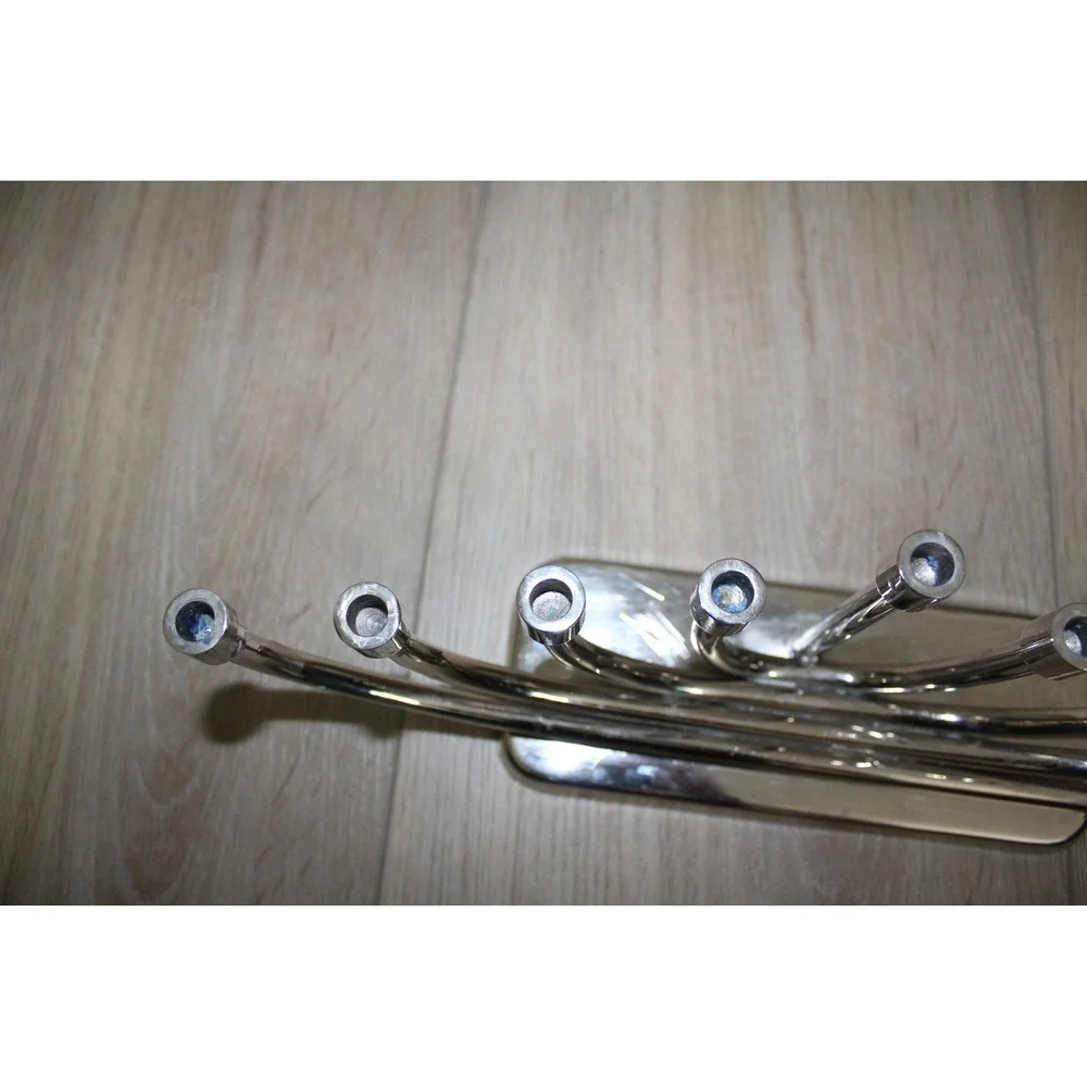 Crate & Barrel Modern Nickel Menorah 495-816 Silver Hanukkah Candelabra 13.5in